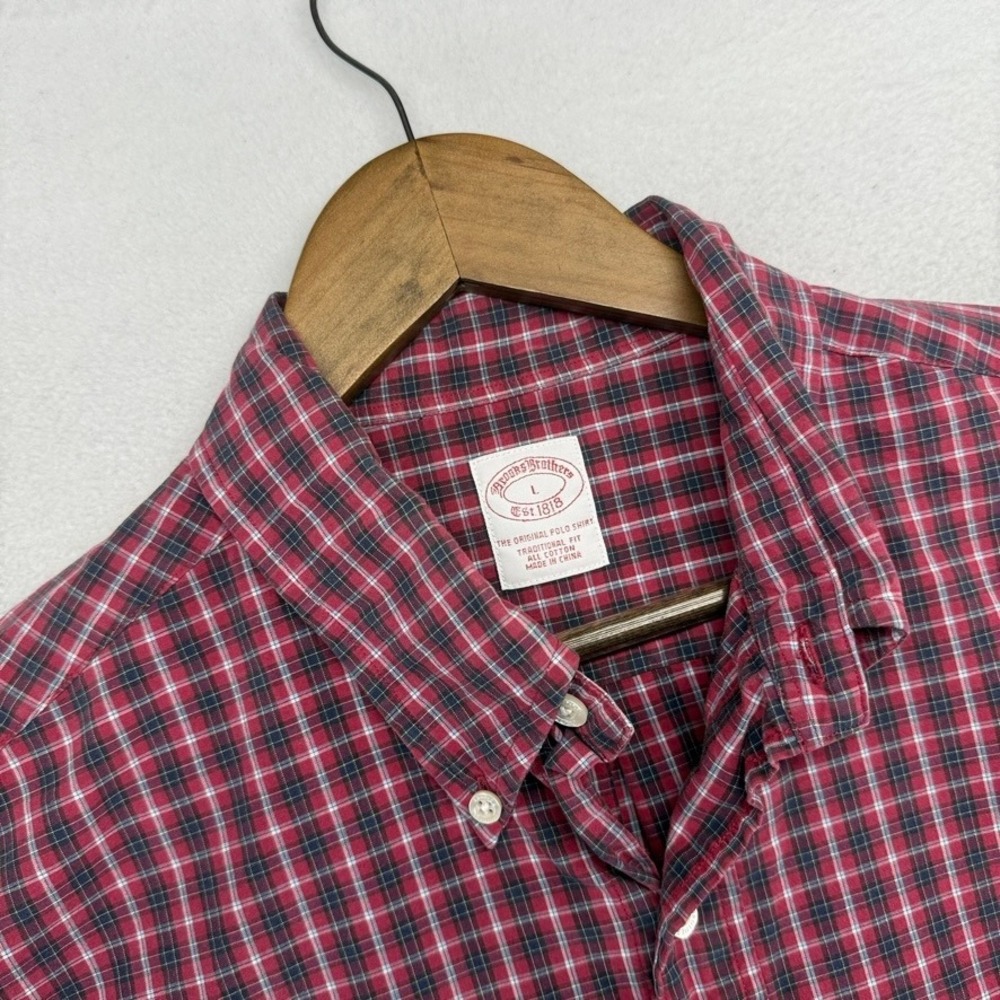 Brooks Brothers Shirt Mens Large Red Plaid Tattersall Oxford Cotton Button Down